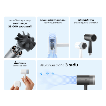 พัดลมพกพา CUKTECH BF01 สีดำ JET FAN แบบ USB-A ลมแรง 10.5 M/S สำหรับใช้งานกับแบตสำรอง หรือหัวชาร์จ_2